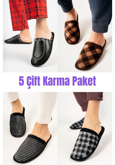 N Moda 5'li Paket Erkek Kadın Terlik Misafir Terliği Ev Terliği Çeyiz Bohça Paketi 5 Çift Erkek Çanak