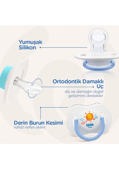 2'li Gece Gündüz Emzik No:1  Mavi (Saklama Kabı Hediyeli) 0-6 Ay