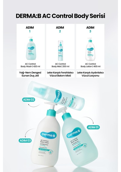Akneye Eğilimli Ciltlere Leke Karşıtı Aydınlatıcı Vücut Losyonu Derma:b Ac Control Body Lotion