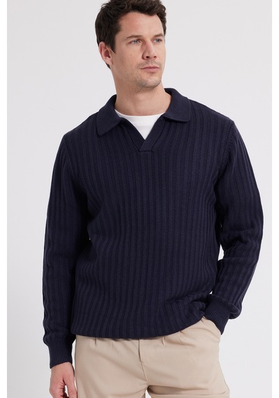 Tudors Erkek Standart Fit Normal Kesim Polo Yaka Lacivert Kazak-46285