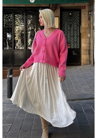 Pembe V Yaka Kadın Triko Hırka Mg2462 Pembe