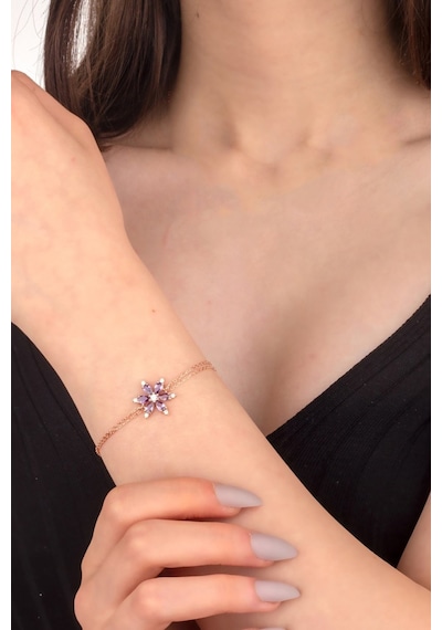 Mor Taşlı Lotus Çiçeği Bayan Bileklik Bbb22 Rose Gold