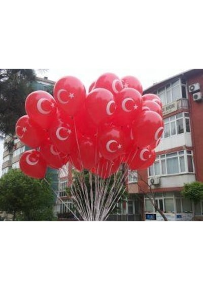 100 Lü Bayrak Balon Türk Bayraklı Balon Ay Yıldız Kırmızı Balon