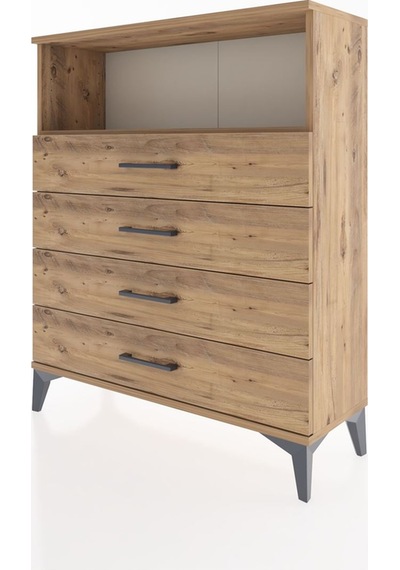 Arges Şifonyer Tek Raflı 4 Çekmeceli 88x30x106 Çam-çam Çam