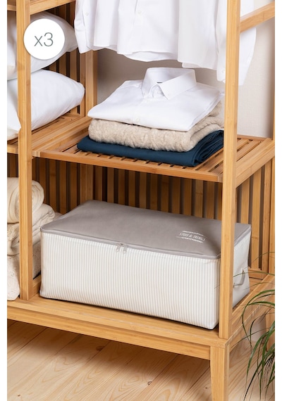 Ocean Home Textile 3'lü Orta Boy Gri Çizgili Stuff & Things Hurç Set 52 X 28 X 21 Cm Gri