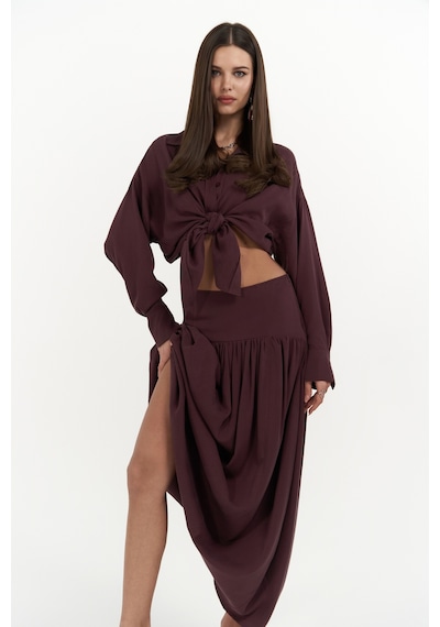 Mai Collection Mai Studios Co. Ginevra Bordo Gömlek Etek Takım Bordo