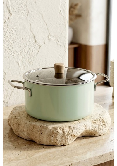 Titan Cook Ahşap Kulplu,paslanmaz Saplı Su Yeşili Süzgeçli Emaye Kızartma Tenceresi 22 Cm Su Yeşili