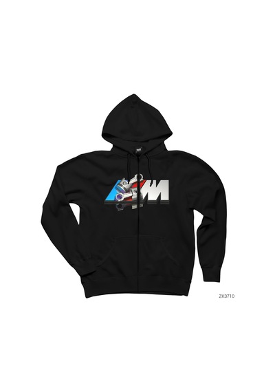 Bmw M Power Siyah Fermuarlı Kapşonlu Sweatshirt