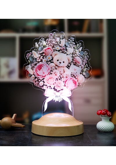 Tatlı Bir Sürpriz Ayıcık Buketi Şık Işıklı Çiçek Buketi Led Lamba Sevgiliye Pembe Güllü Solmayan Çiçek Lambası Hediyesi Tatlı Sürpriz Ayıcık