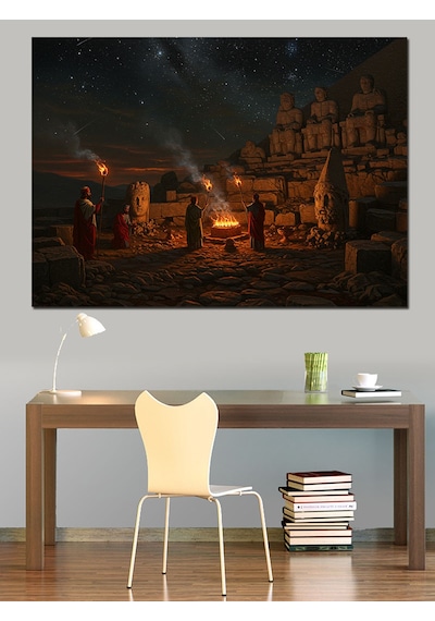 Nemrut Dağı Ve Gece Dekoratif Kanvas - Mdf Ahşap Tablo