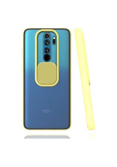 Noktaks - Xiaomi Uyumlu Xiaomi Redmi Note 8 Pro - Kılıf Slayt Sürgülü Arkası Buzlu Lensi Kapak - Sarı