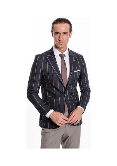 Wessi Çizgili Slim Fit Füme Erkek Ceket Siyah