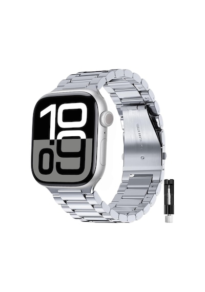 Apple Uyumlu Watch Seri 10 / 11 46mm Uyumlu Paslanmaz Çelik Akıllı Saat Kordonu - Ayarlanabilir Metal Toka
