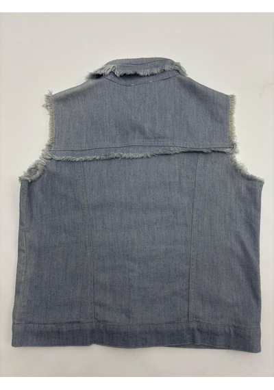 Büyük Beden Denim Yakalı Düğmeli Parlak Taşlı Kolsuz Eskitme Detaylı Kadın Yelek Mavi