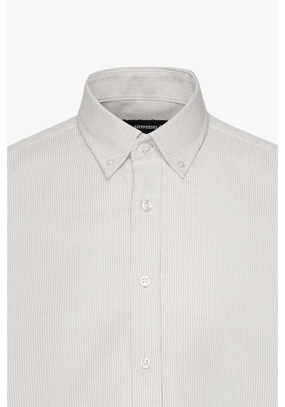 AC&Co / Altınyıldız Classics Erkek Bej Slim Fit Dar Kesim Klasik Yaka Pamuklu Armürlü Gömlek Bej