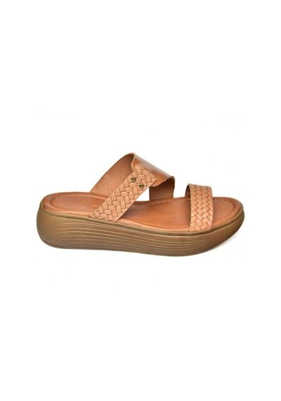 Fox Shoes S291059703 Taba Hakiki Deri Kalın Tabanlı Kadın Terlik Taba