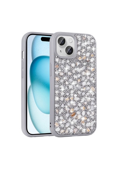 Apple Uyumlu  iPhone 15 Kılıf Parlak Taşlı Tasarım Stone Linea Kapak