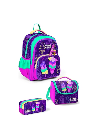 Coral High Kids Mor Pembe Dondurma Desenli 3 Lü Okul Çanta Seti Set0123655