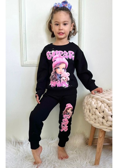 Lolliboomkids Kız Çocuk Oyuncak Bebek Fuşya Pembe Siyah Baskılı Sweatshirt Eşofman Alt Üst Takım Siyah Pembe Siyah - Pembe Lolliboomkids Kız Çocuk Oyuncak Bebek Fuşya Pembe Siyah Baskılı Sweatshirt Eşofman Alt Üst Takım Siyah Pembe Siyah - Pembe