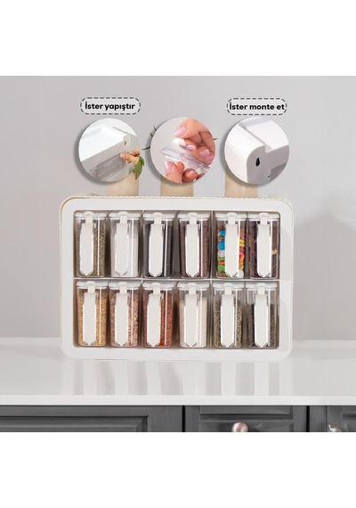 Zhlhome 12 Li Standlı Kaşıklı Baharatlık Seti Beyaz