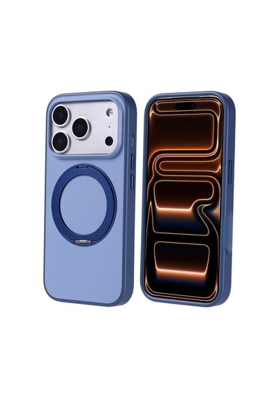 Apple iPhone Uyumlu 17 Pro Kılıf M-safe Şarj Özellikli Standlı Zore Proton Silikon Kapak Lacivert