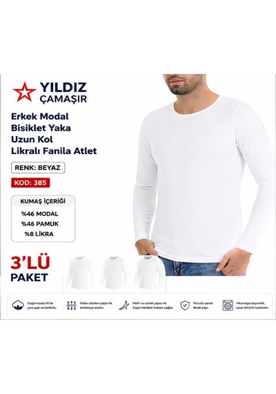 Yıldız Çamaşır Erkek Modal Bisiklet Yaka Uzun Kol Likralı Fanila Atlet 385-386-387 - 3 Adet Beyaz Yıldız Çamaşır Erkek Modal Bisiklet Yaka Uzun Kol Likralı Fanila Atlet 385-386-387 - 3 Adet Beyaz