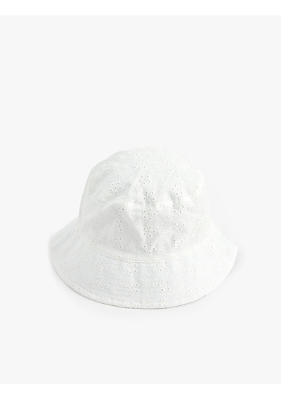 Koton Pamuklu Brodeli Bucket Şapka Beyaz 6sak40155aa