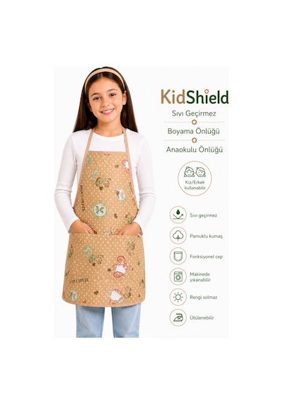 Kidshield Sıvı Geçirmez Boyama Önlüğü Anaokulu Önlüğü Sıvı Geçirmez Resim Önlüğü Coffee