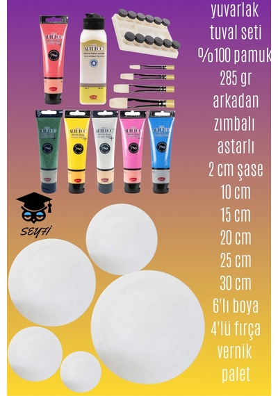 Yuvarlak Tuval Seti %100 Pamuk 285 Gr Arkadan Zımbalı Astarlı 2 Cm Şase Ve Ekstra Yoğun Akrilik Seti
