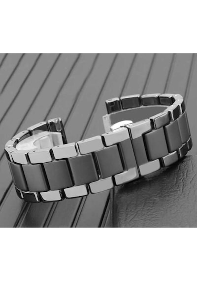 Samsung Uyumlu Galaxy Watch 42mm 20mm Mat Seramik Metal Frm Kordon Parlak Siyah