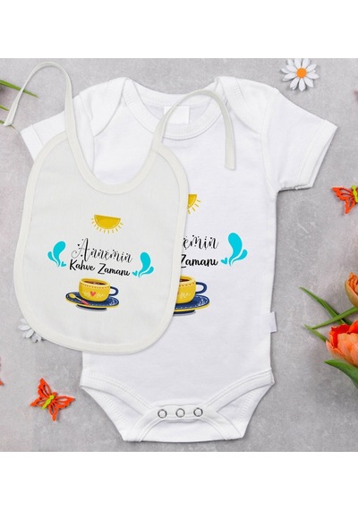Bitmeyenkartus Bk Kids Annemin Kahve Zamanı Tasarımlı Bebek Body Zıbın Ve Mama Ö Çok Renkli