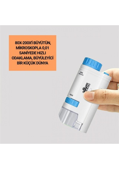 Pmma Lensli Led Aydınlatmalı 80x-200x Taşınabilir Mini Mikroskop