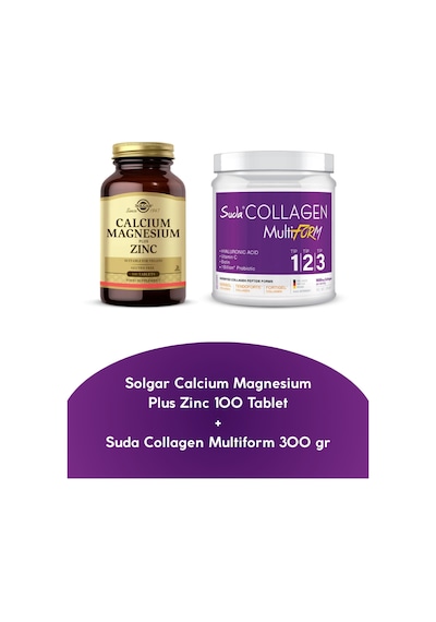 Solgar Calcium Magnesium Plus Zinc 100 Tablet + Suda Kollagen Multiform 300 Gr Aromasız