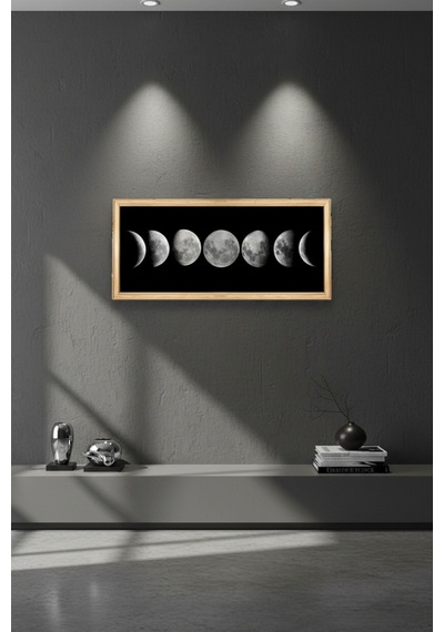Ayın Evreleri Tablosu 60x25 Cm Çerçeveli Duvar Tablosu Moon Phases Dekoratif Tablo