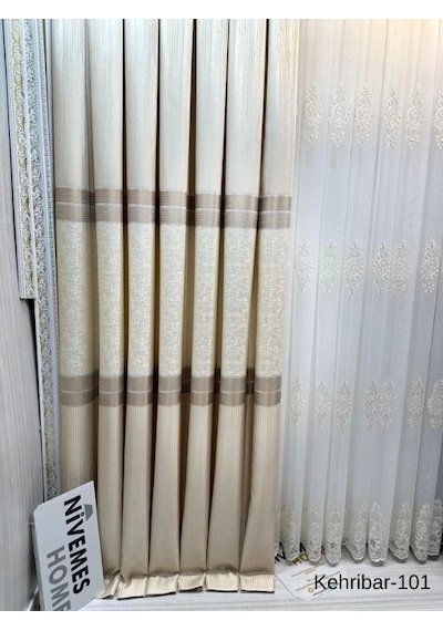 Nivemeshome Kehribar Ft614162 Krem V-101 1/3 Sık Pileli Fon Perde Apm Krem