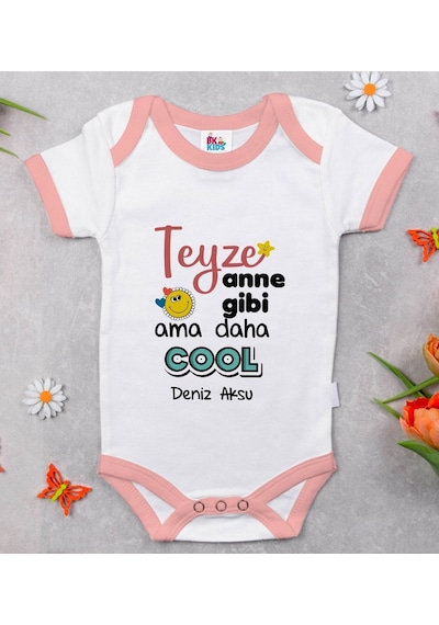 Bitmeyenkartus Bk Kids Kişiye Özel Pembe Bebek Body Zıbın - Model 52 Çok Renkli