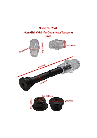 Gizli Vidalı 10cm Duvar Veya Kapı Tamponu Stoperi Siyah 5li Paket
