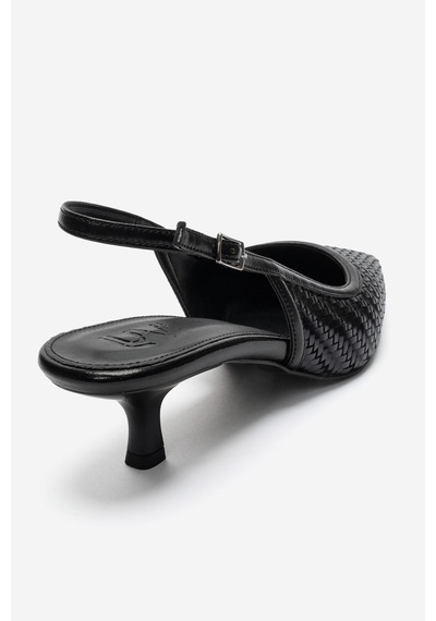 Luvi Shoes Alvessıa Siyah Örgü Kadın Kısa Topuklu Ayakkabı
