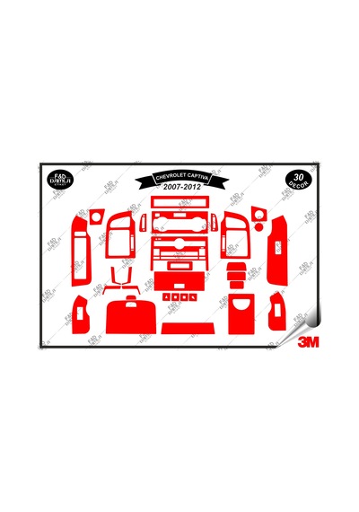 Chavrolet Captiva 2007-2012 Torpido Konsol Trim Göğüs Maun Kaplama Set 30 Parça Kırmızı