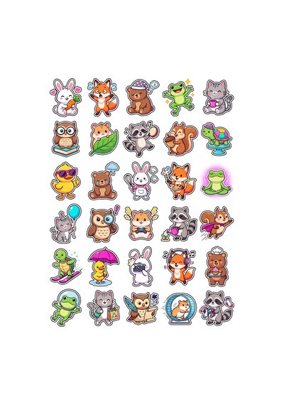 30 Adet Orman Hayvanları Sticker Seti - Laptop Defter Telefon İçin Özel Kesim Çok Renkli