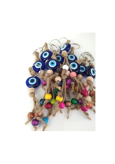 20 Adet Anahtarlık Kötü Göz Kovucu Nazar Hand Made Hasır Renkli Ahşap Boncuklu Nazarlık Çanta Araba Süsü