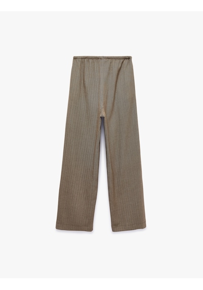 Koton Cepli Beli Bağcıklı Düz Bol Paça Pantolon Kahverengi Desenli 7wak40097pw