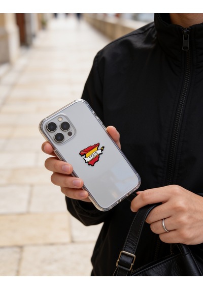 İspanya Bayraklı Haritası Telefon Sticker 3d Metal Tasarım, Arka Süs A300145