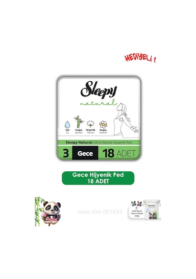 Sleepy Natural Ultra Hassas Hijyenik Ped Gece 18 Adet Ped Ve Rosıe