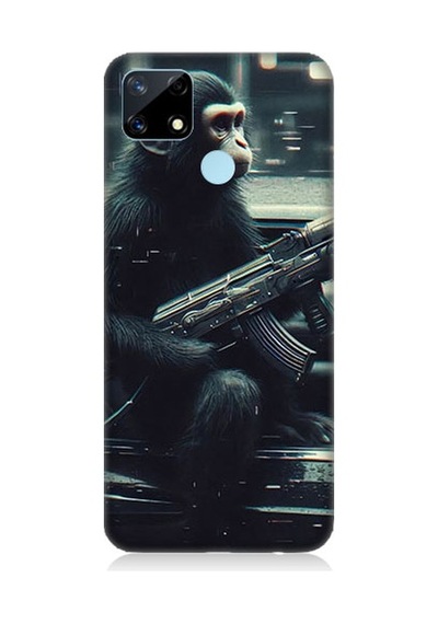 Realme C17 Uyumlu Silahlı Şempanze Desenli Silikon Kılıf