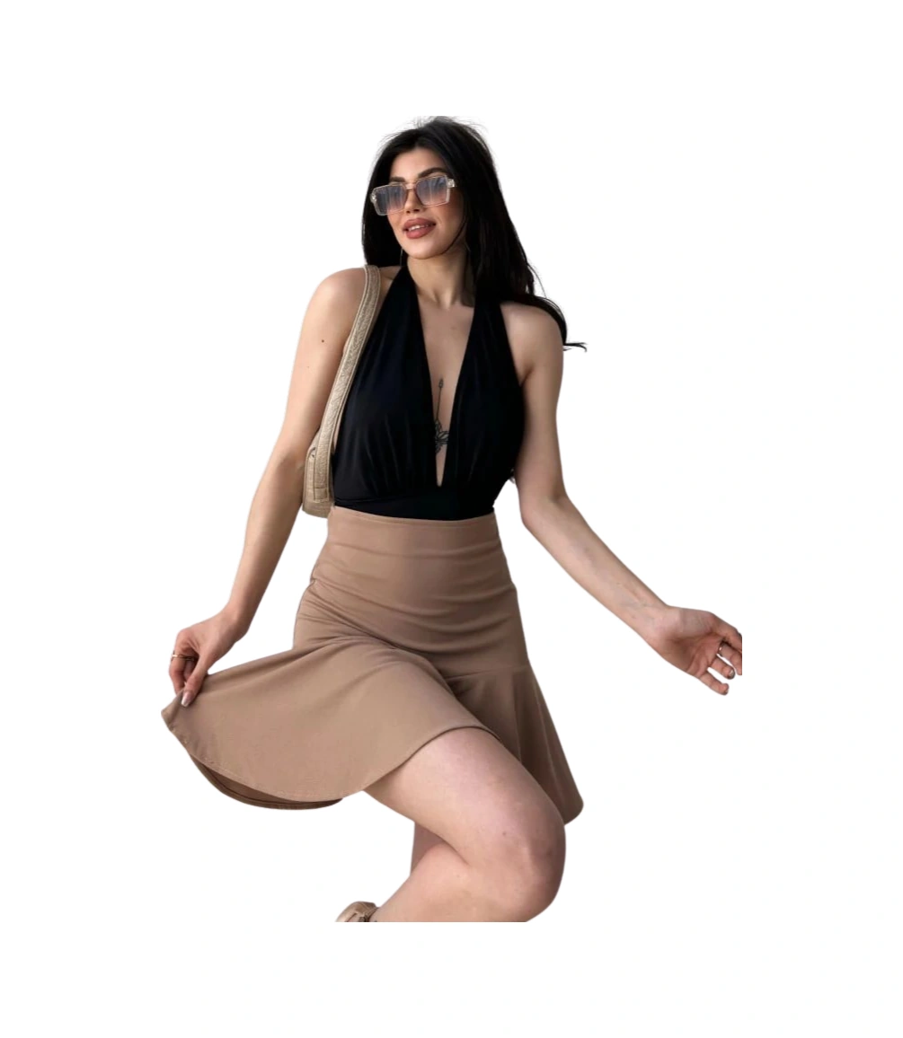 Volanlı Etek - Kahverengi
