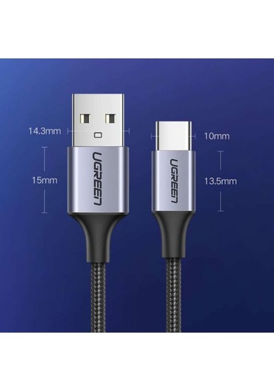 Ugreen Usb-c - Usb-a 3a Qc Örgülü Hızlı Şarj Kablosu, 1 M, Gümüş Beyazı, 60131