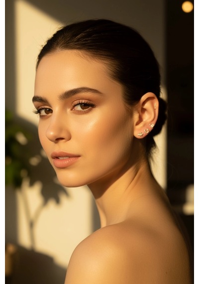14 Ayar Altın Nal Model Taşlı Vidalı Tragus Küpe