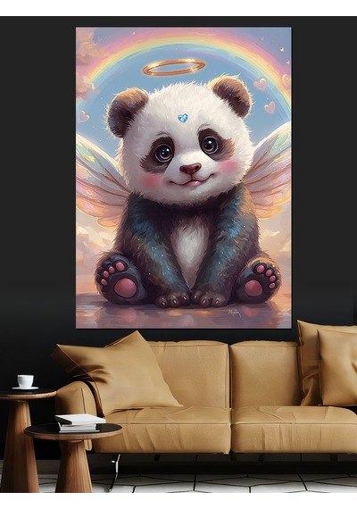 Ahşap Tablo Kanatlı Sevimli Panda Melek