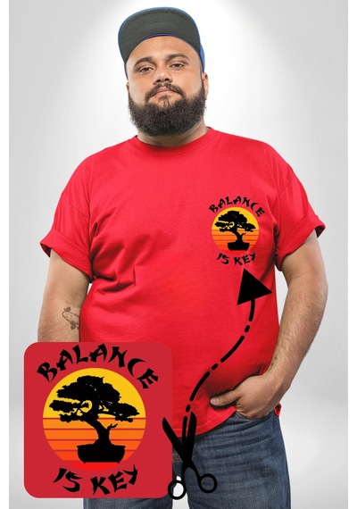 Angemiel Karete Çocuk Bonsai Kırmızı Büyük Beden Kadın Basic Minimal Baskılı Tişört Kırmızı